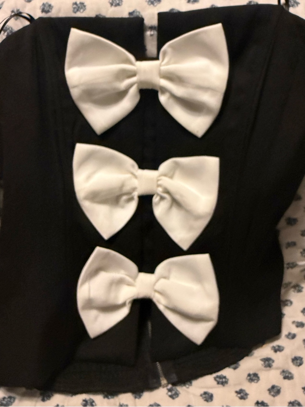 Lulumari Black Bustier Top with White Bow Accents